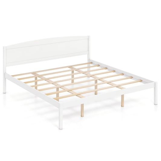 King Size Wooden Platform Bed Frame with Curved Headboard, White Beds & Bed Frames White at Gallery Canada