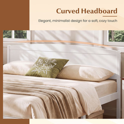 King Size Wooden Platform Bed Frame with Curved Headboard, White