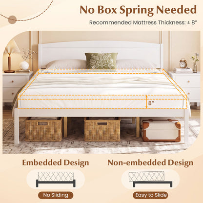 King Size Wooden Platform Bed Frame with Curved Headboard, White