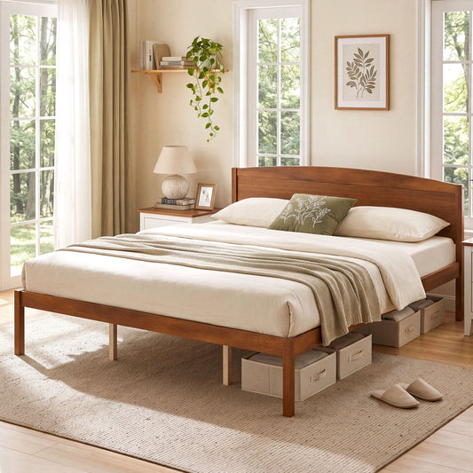 King Size Wooden Platform Bed Frame Beds & Bed Frames Walnut at Gallery Canada