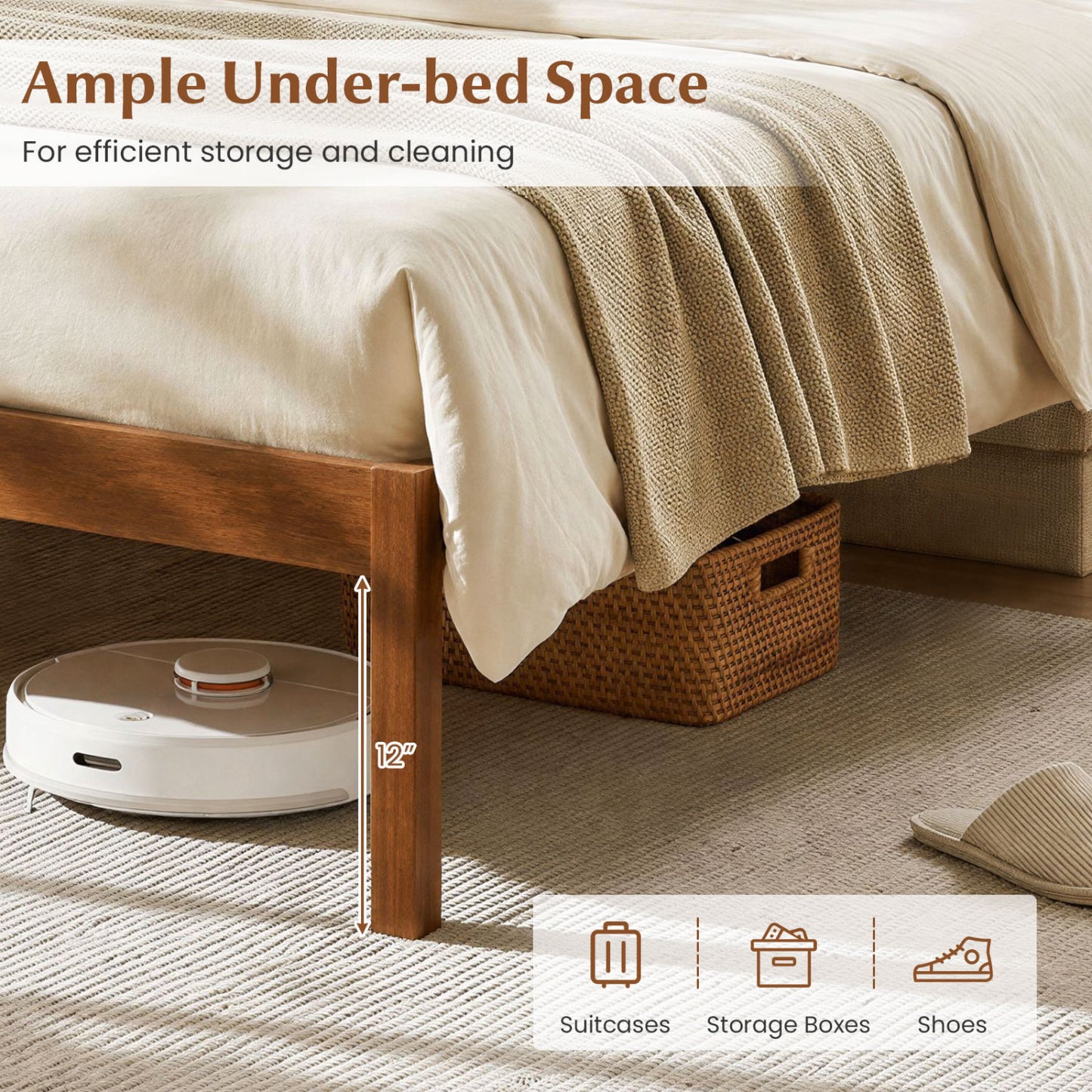 Cadre de lit plateforme en bois de taille king