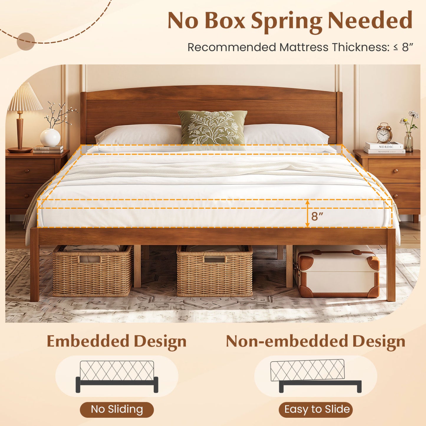 Cadre de lit plateforme en bois de taille king