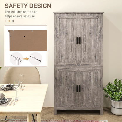 64" Kitchen Pantry Cabinet, 4 Doors, 3 Adjustable Shelves, Charcoal Grey Kitchen Pantry Cabinets at Gallery Canada