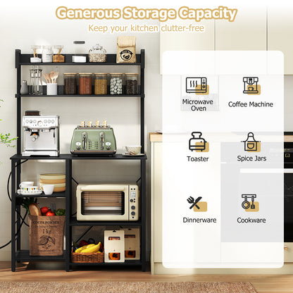 Kitchen Bakers Rack with Power Outlet 5-Tier Microwave Oven Stand with LED Lights, Black Baker's Racks at Gallery Canada