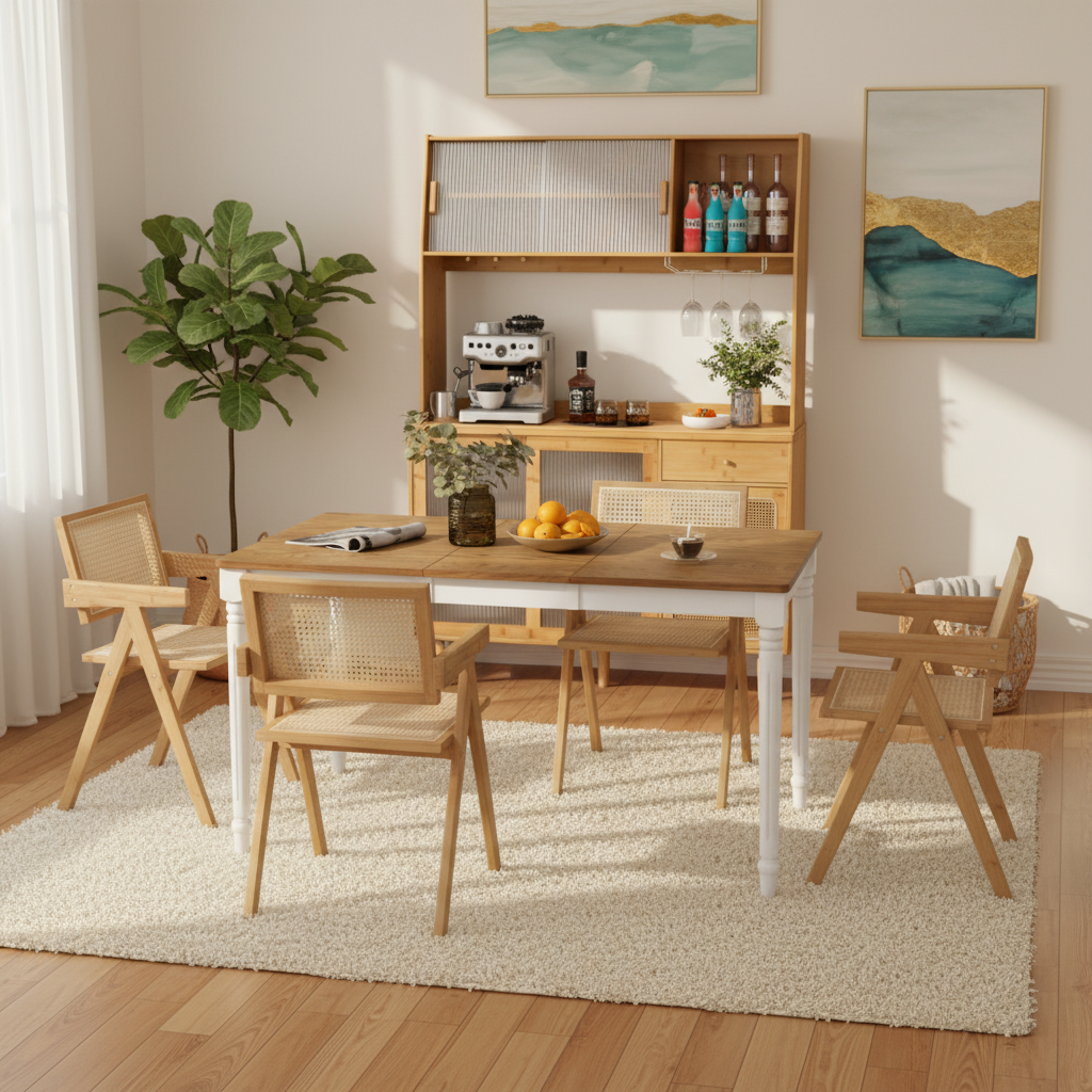 Kitchen Dining Set with Extendable Table 2 Rattan Accent Chairs and Kitchen Cabinet Kitchen & Dining at Gallery Canada