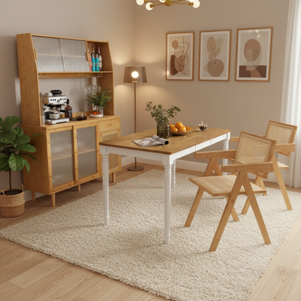 Kitchen Dining Set with Extendable Table 2 Rattan Accent Chairs and Kitchen Cabinet Kitchen & Dining at Gallery Canada