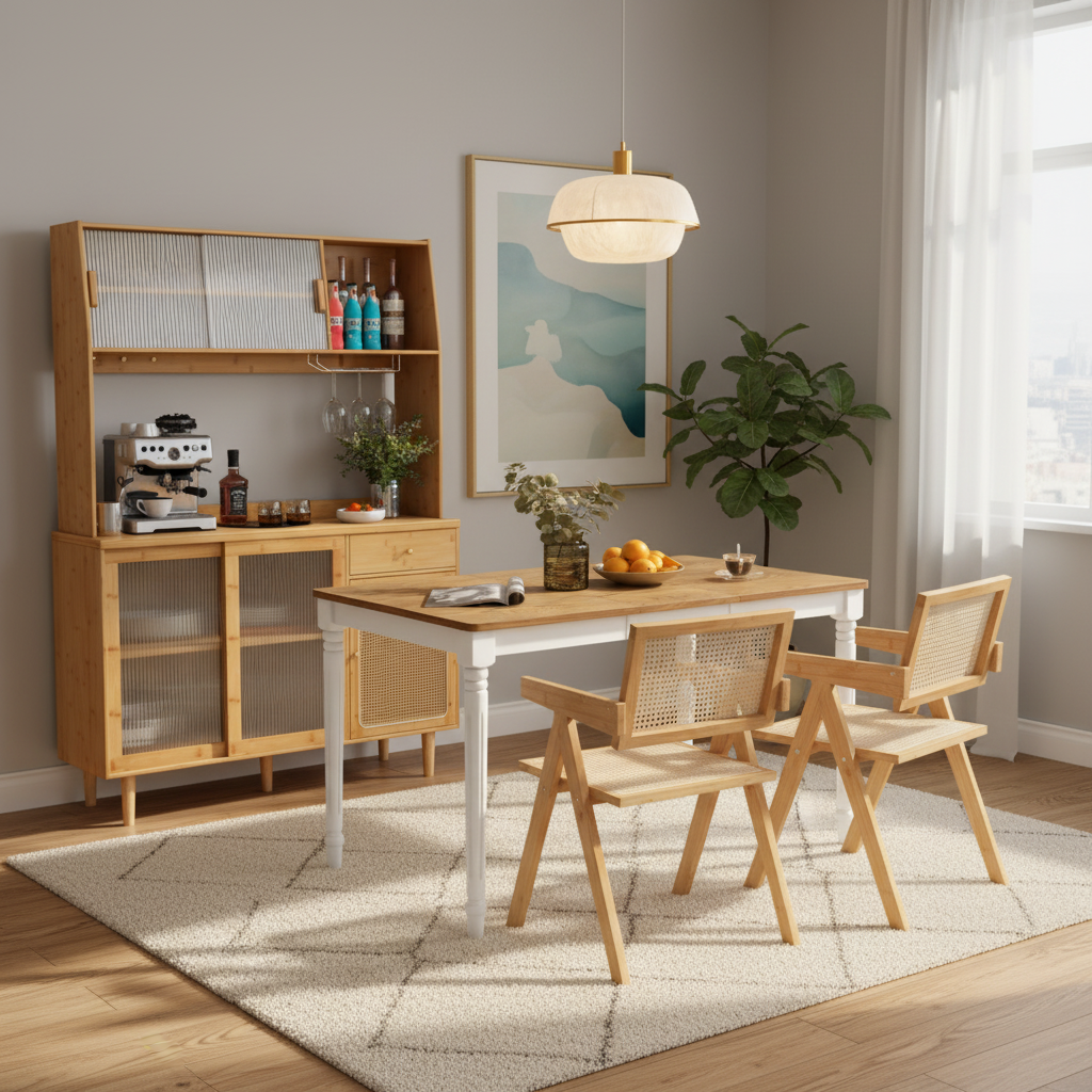 Kitchen Dining Set, Extendable Table, 2 Rattan Chairs, Cabinet Kitchen & Dining at Gallery Canada