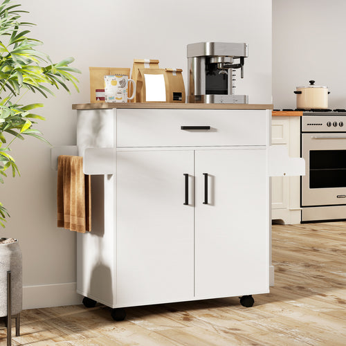 Kitchen Island Cart With Drawer, Rolling Storage, White