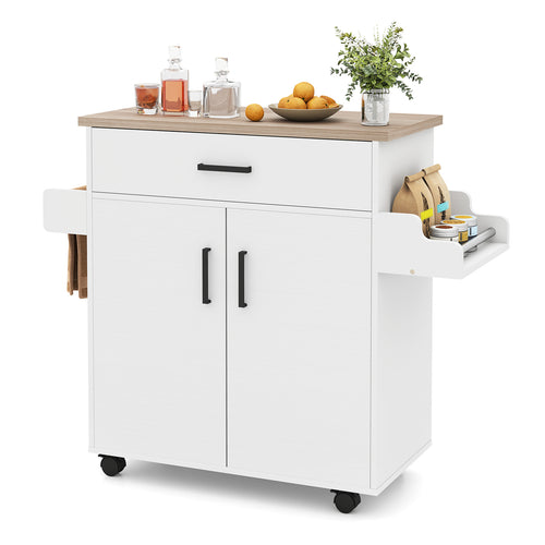 Kitchen Island Cart With Drawer, Rolling Storage, White