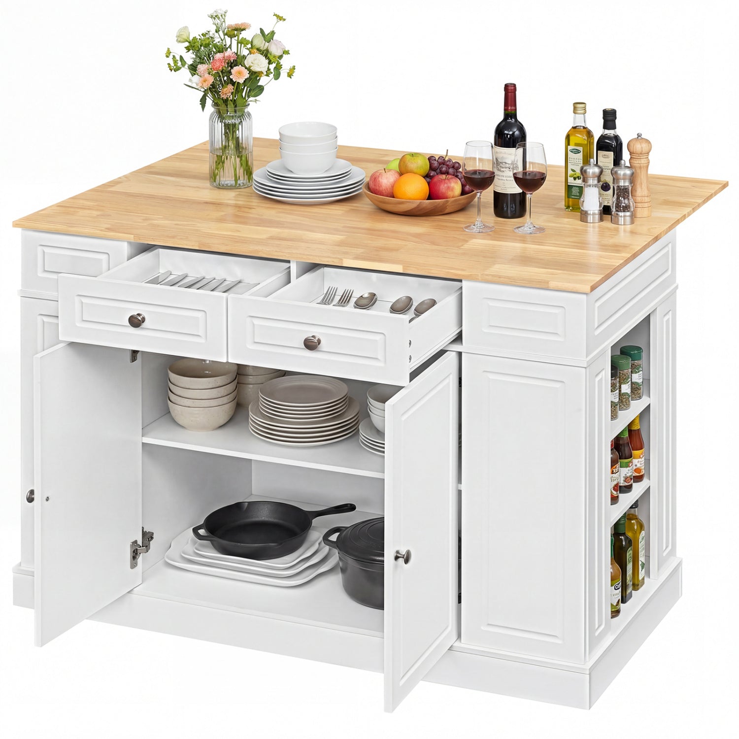 Kitchen Island With Storage, 3-Level Adjustable Shelves, White Kitchen Islands & Carts at Gallery Canada