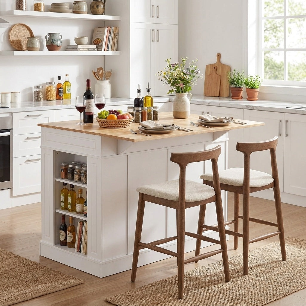 Kitchen Island With Storage, 2 Counter Height Solid Wood Bar Stools Kitchen & Dining at Gallery Canada