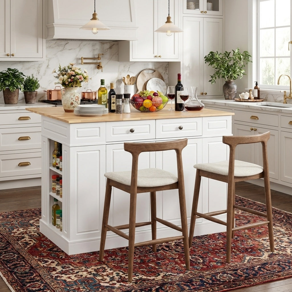 Kitchen Island With Storage, 2 Counter Height Solid Wood Bar Stools Kitchen & Dining at Gallery Canada