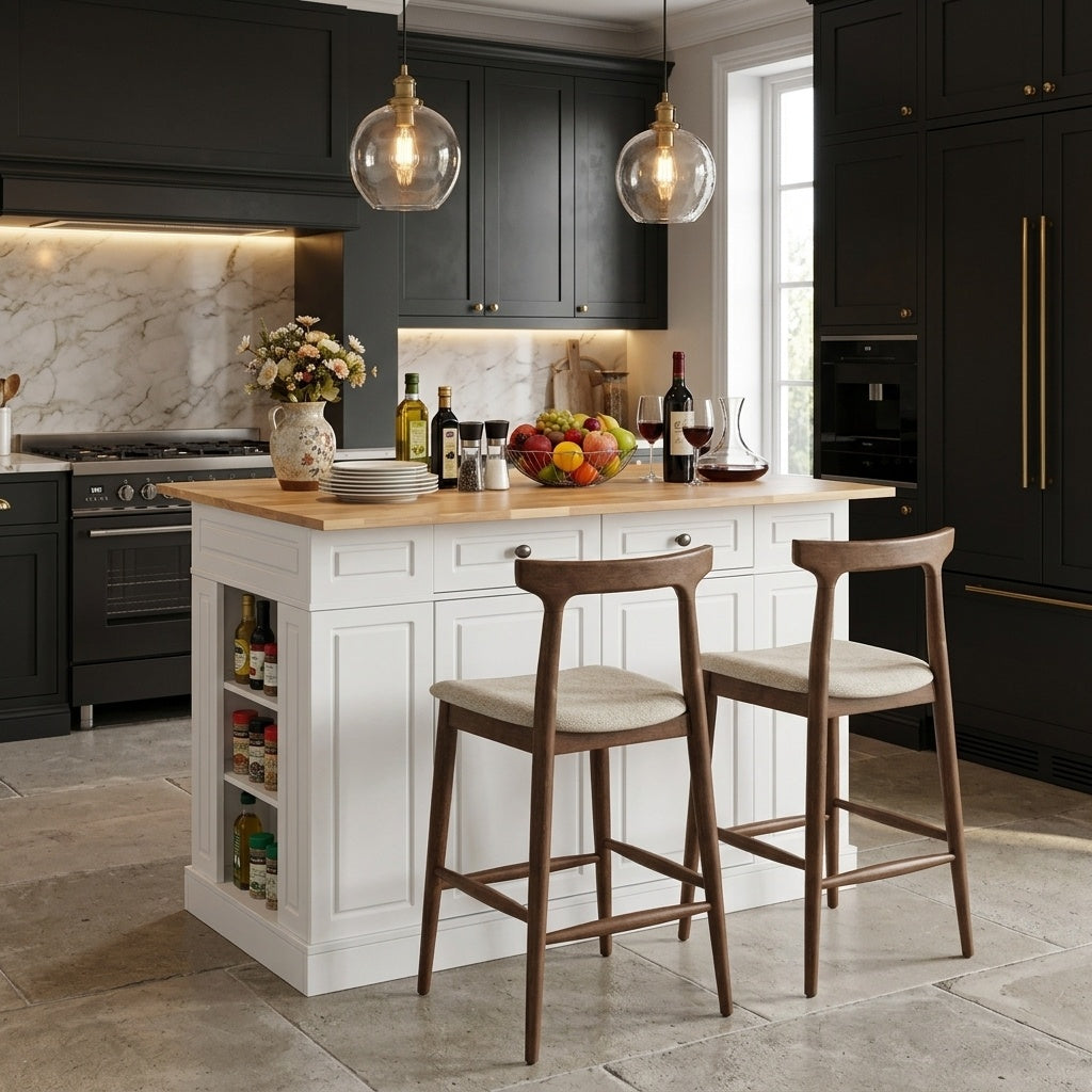 Kitchen Island With Storage, 2 Counter Height Solid Wood Bar Stools Kitchen & Dining at Gallery Canada