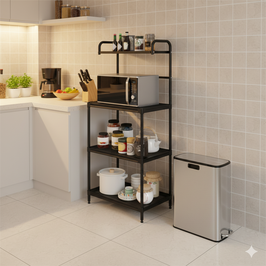 Kitchen Organization with 4-Tier Kitchen Microwave Storage Rack and Trash Can Kitchen Organization at Gallery Canada
