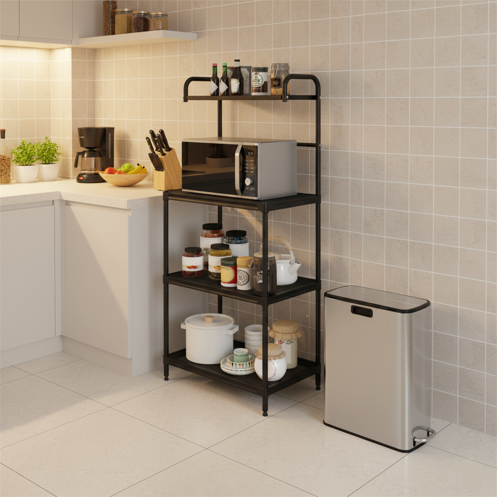 4-Tier Kitchen Microwave Storage Rack With Trash Can Kitchen Organization at Gallery Canada