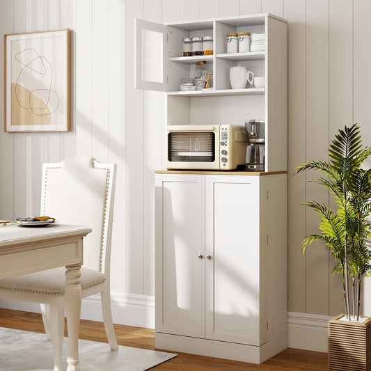 Kitchen Pantry Cabinet 67 Inch Freestanding Tall Cupboard with Microwave Shelf, White Sideboards Cabinets & Buffets White at Gallery Canada