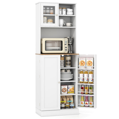 Kitchen Pantry Cabinet 67 Inch Freestanding Tall Cupboard with Microwave Shelf, White