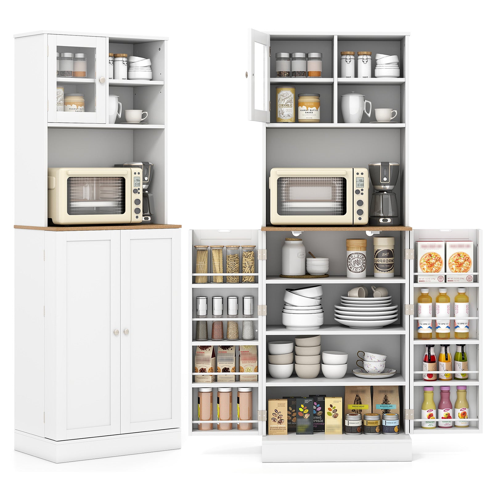 Kitchen Pantry Cabinet 67 Inch Freestanding Tall Cupboard with Microwave Shelf, White Sideboards Cabinets & Buffets at Gallery Canada