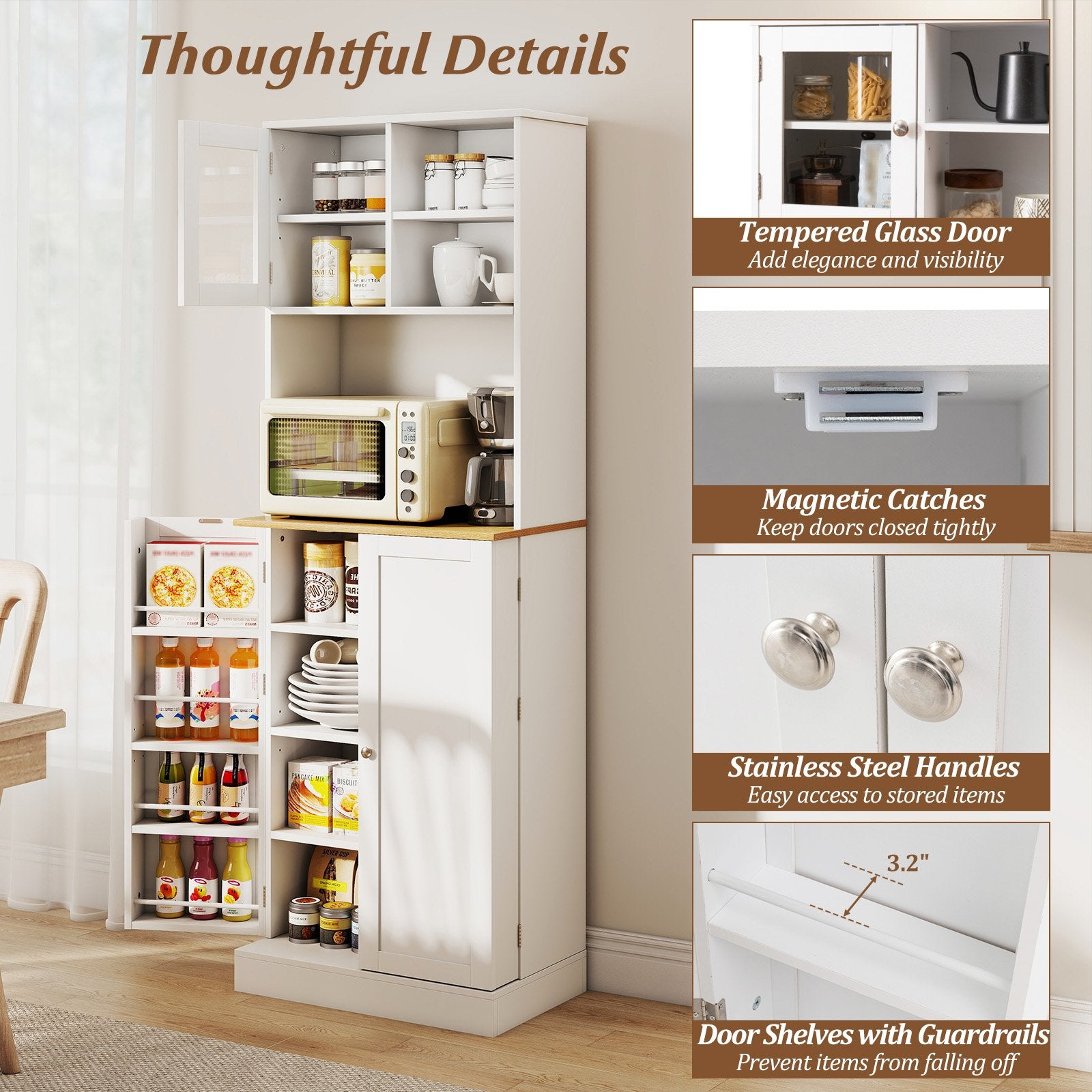 Kitchen Pantry Cabinet 67 Inch Freestanding Tall Cupboard with Microwave Shelf, White Sideboards Cabinets & Buffets at Gallery Canada