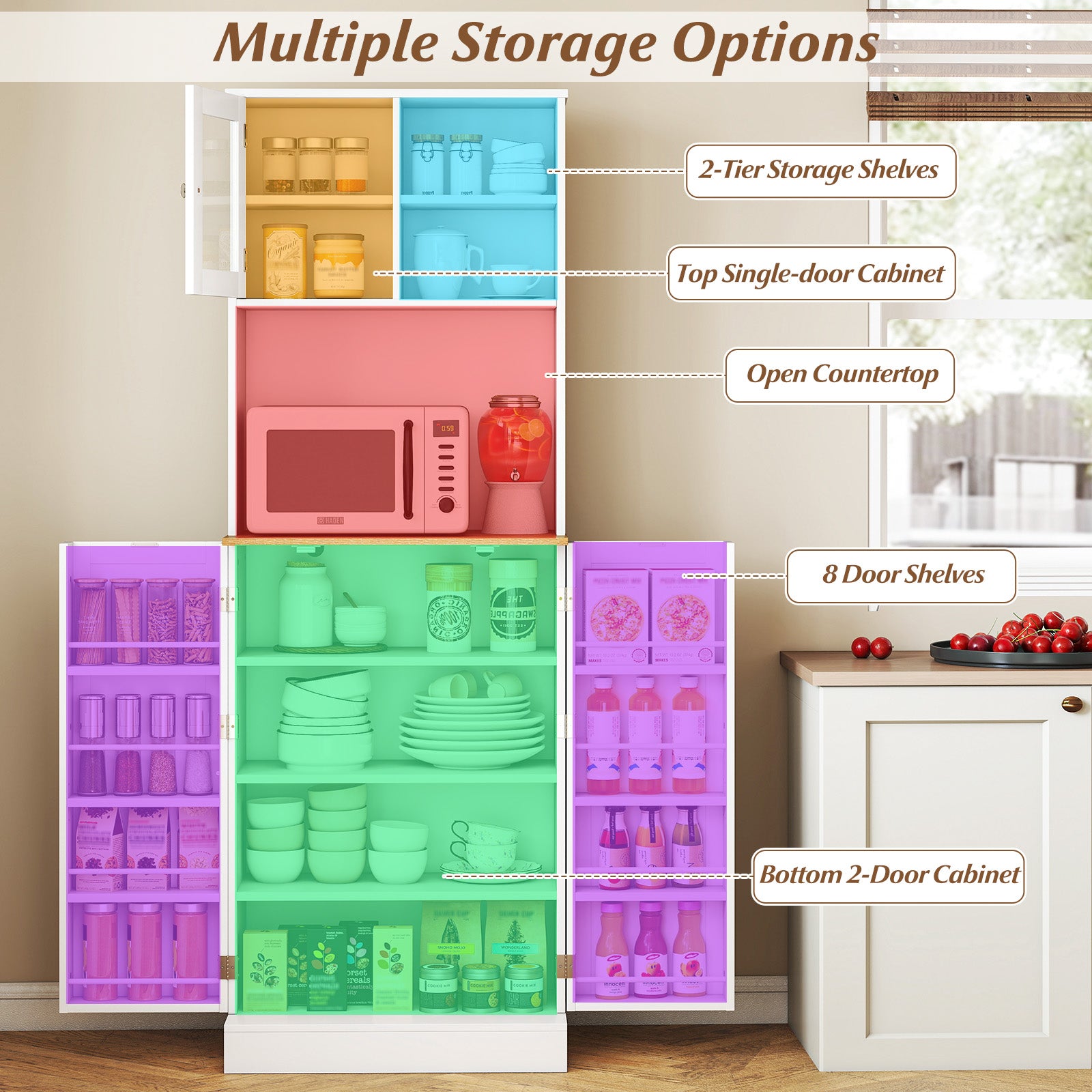 Kitchen Pantry Cabinet 67 Inch Freestanding Tall Cupboard with Microwave Shelf, White Sideboards Cabinets & Buffets at Gallery Canada