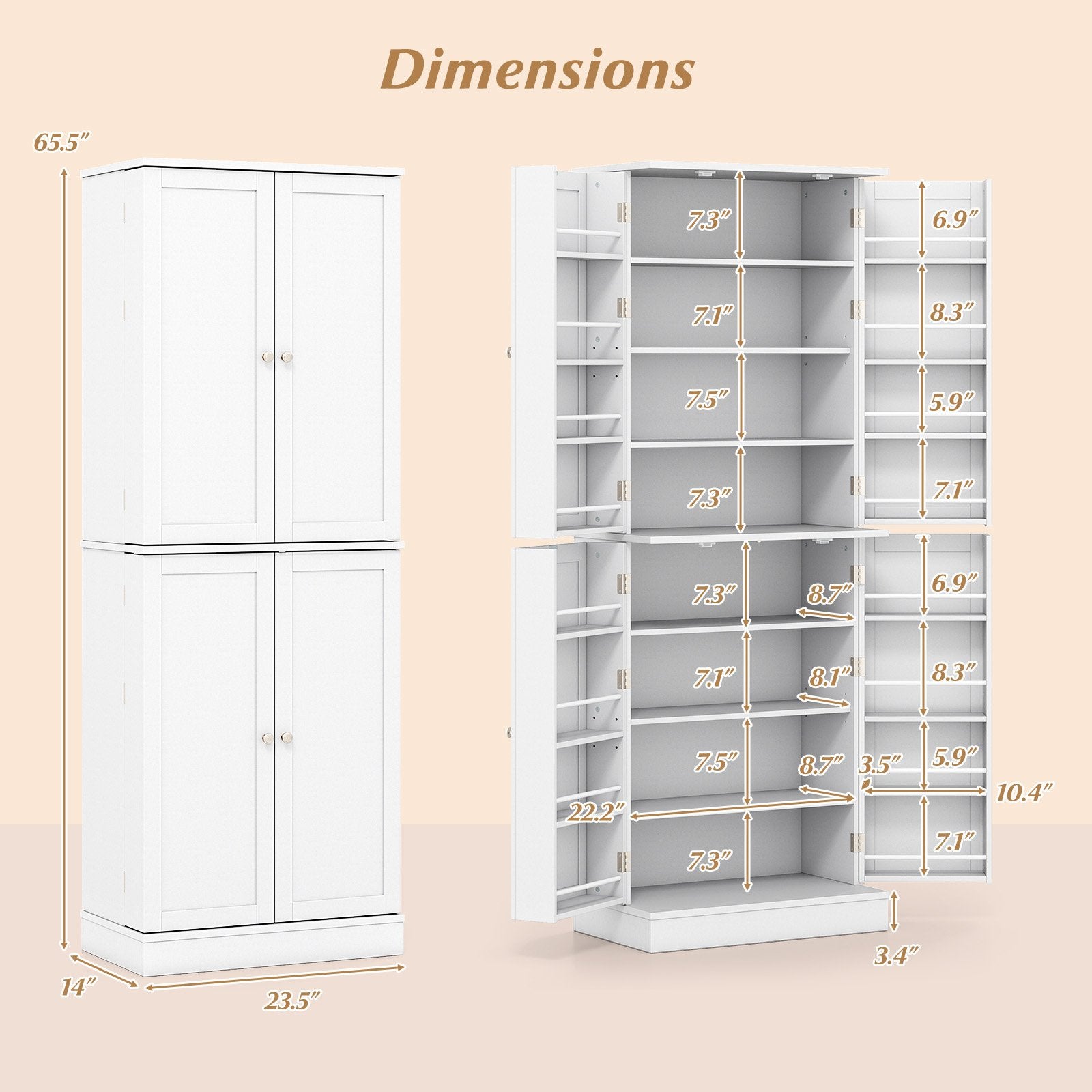 Kitchen Pantry Cabinet 65.5 Inch Freestanding Tall Buffet Cupboard, White Sideboards Cabinets & Buffets at Gallery Canada