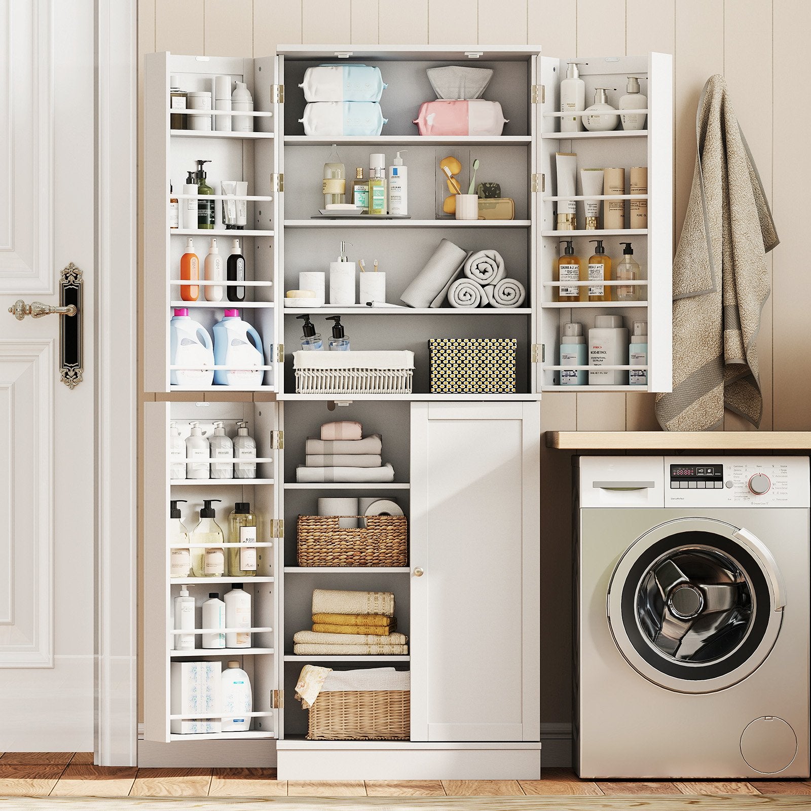 Kitchen Pantry Cabinet 65.5 Inch Freestanding Tall Buffet Cupboard, White Sideboards Cabinets & Buffets at Gallery Canada