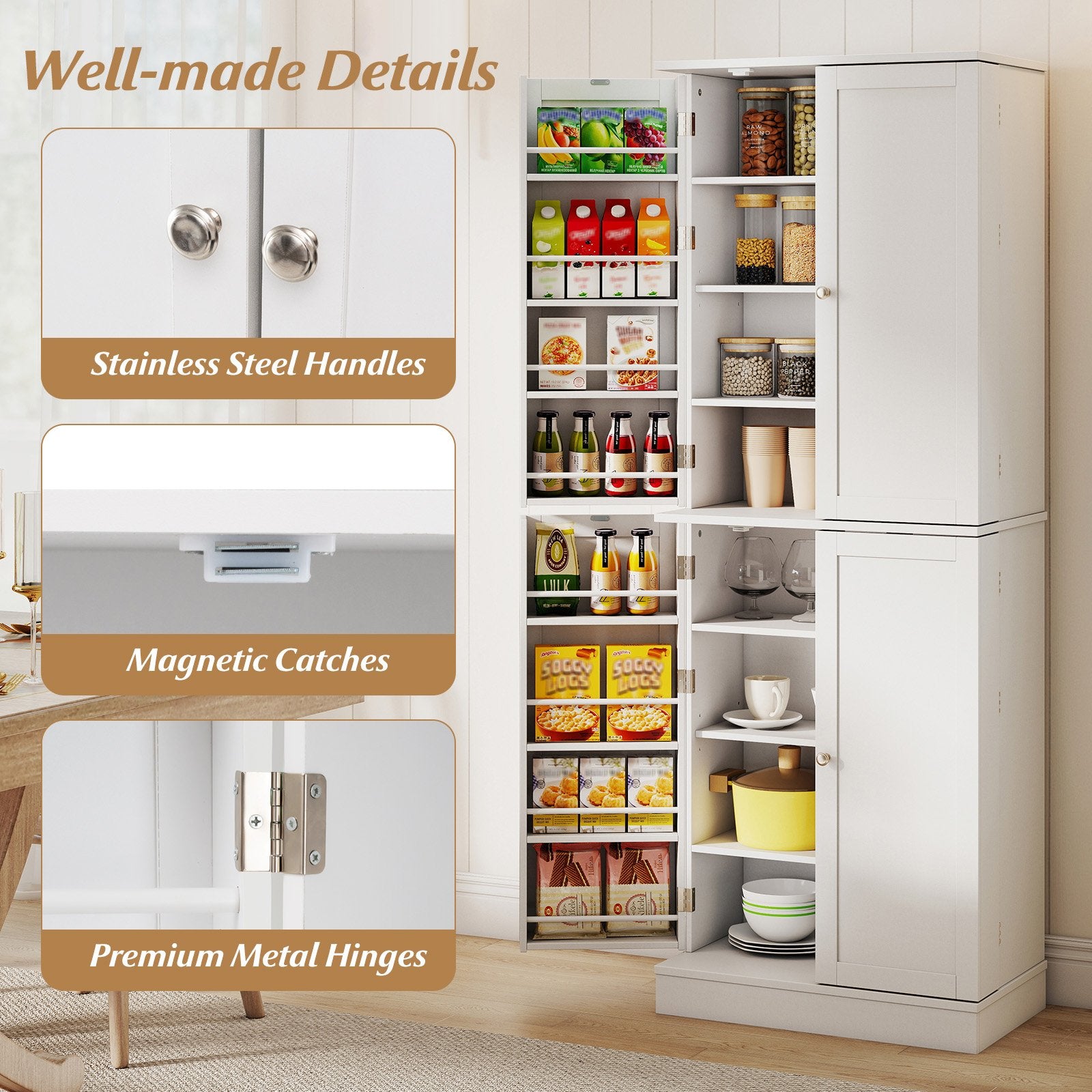 Kitchen Pantry Cabinet 65.5 Inch Freestanding Tall Buffet Cupboard, White Sideboards Cabinets & Buffets at Gallery Canada