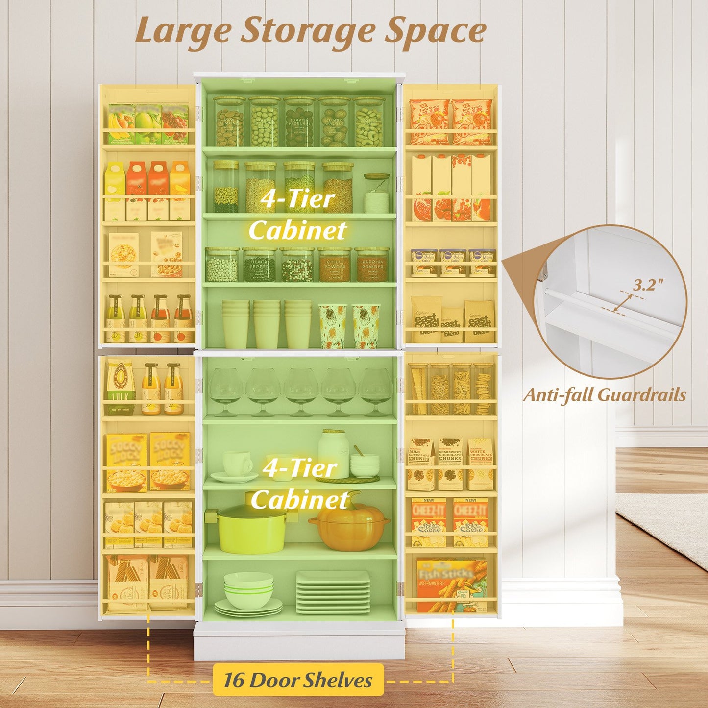 Kitchen Pantry Cabinet 65.5 Inch Freestanding Tall Buffet Cupboard, White Sideboards Cabinets & Buffets at Gallery Canada