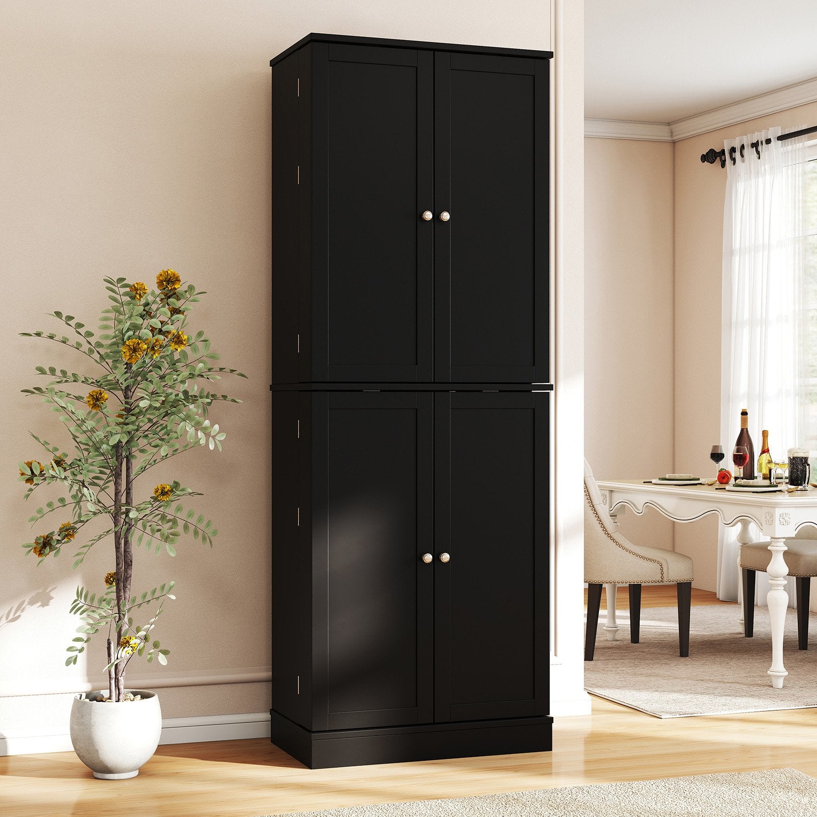 Kitchen Pantry Cabinet 65.5 Inch Freestanding Tall Buffet Cupboard, Black Sideboards Cabinets & Buffets at Gallery Canada