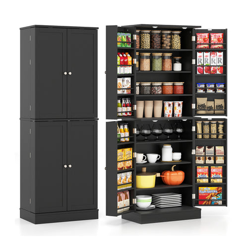 Kitchen Pantry Cabinet 65.5 Inch, Freestanding Tall Buffet Cupboard, Black
