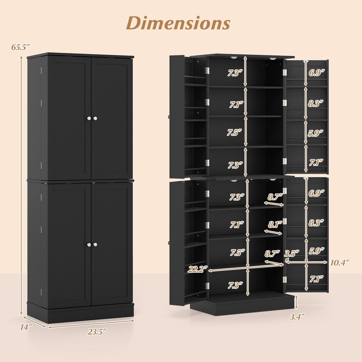 Kitchen Pantry Cabinet 65.5 Inch Freestanding Tall Buffet Cupboard, Black Sideboards Cabinets & Buffets at Gallery Canada