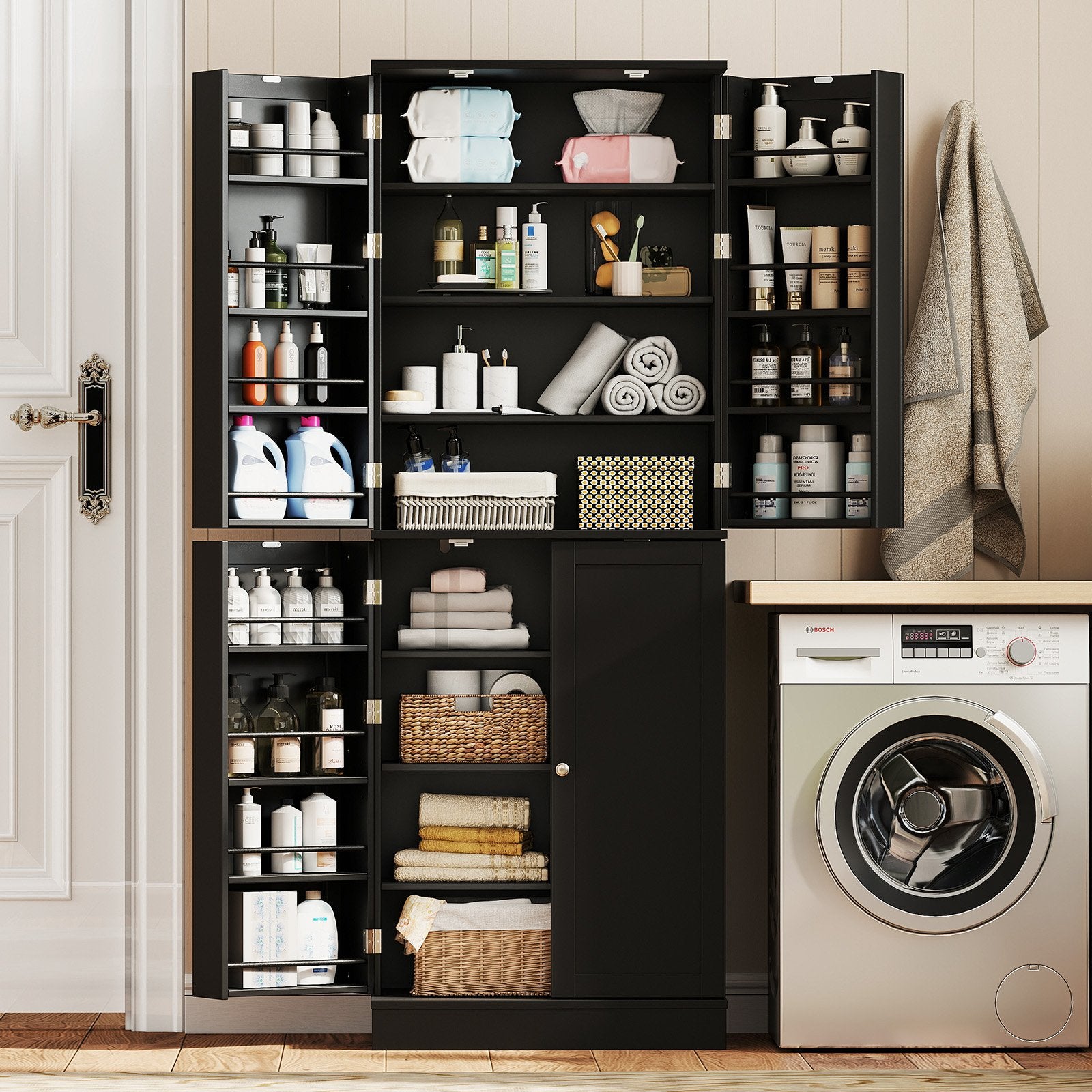 Kitchen Pantry Cabinet 65.5 Inch Freestanding Tall Buffet Cupboard, Black Sideboards Cabinets & Buffets at Gallery Canada