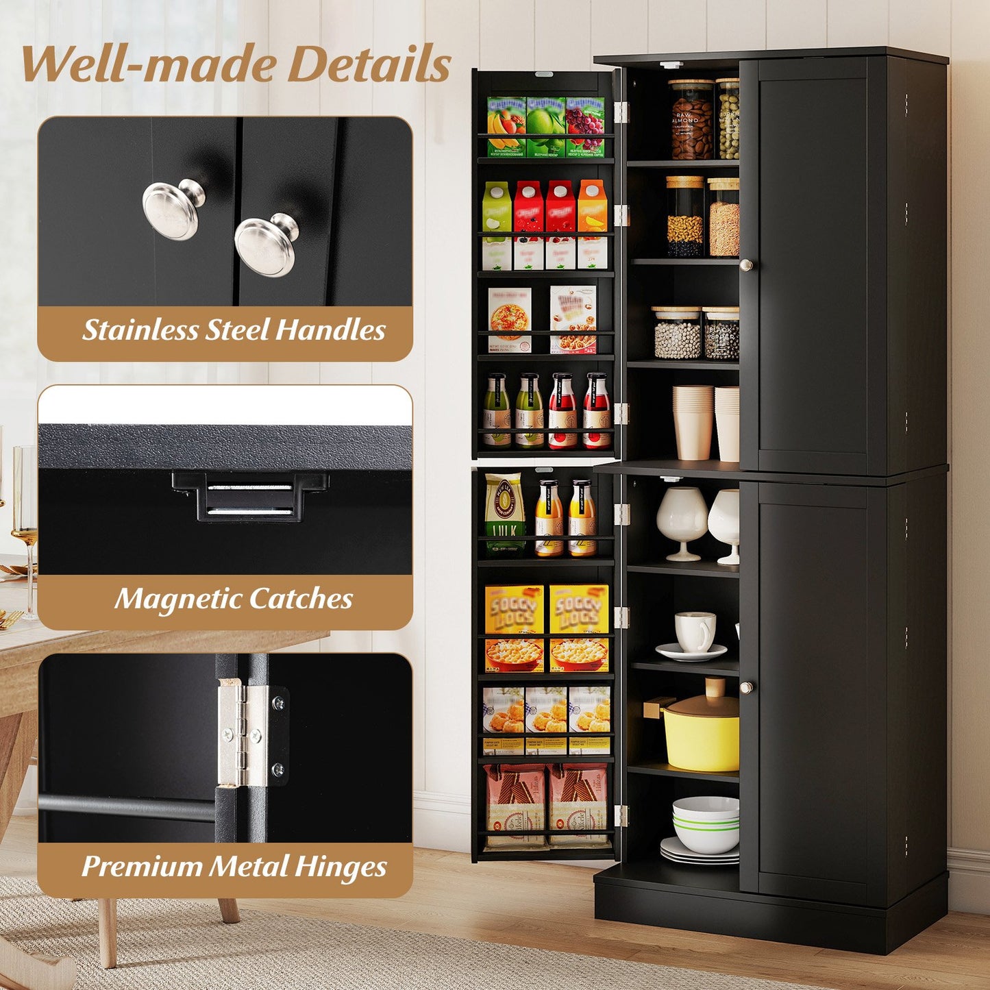 Kitchen Pantry Cabinet 65.5 Inch Freestanding Tall Buffet Cupboard, Black Sideboards Cabinets & Buffets at Gallery Canada