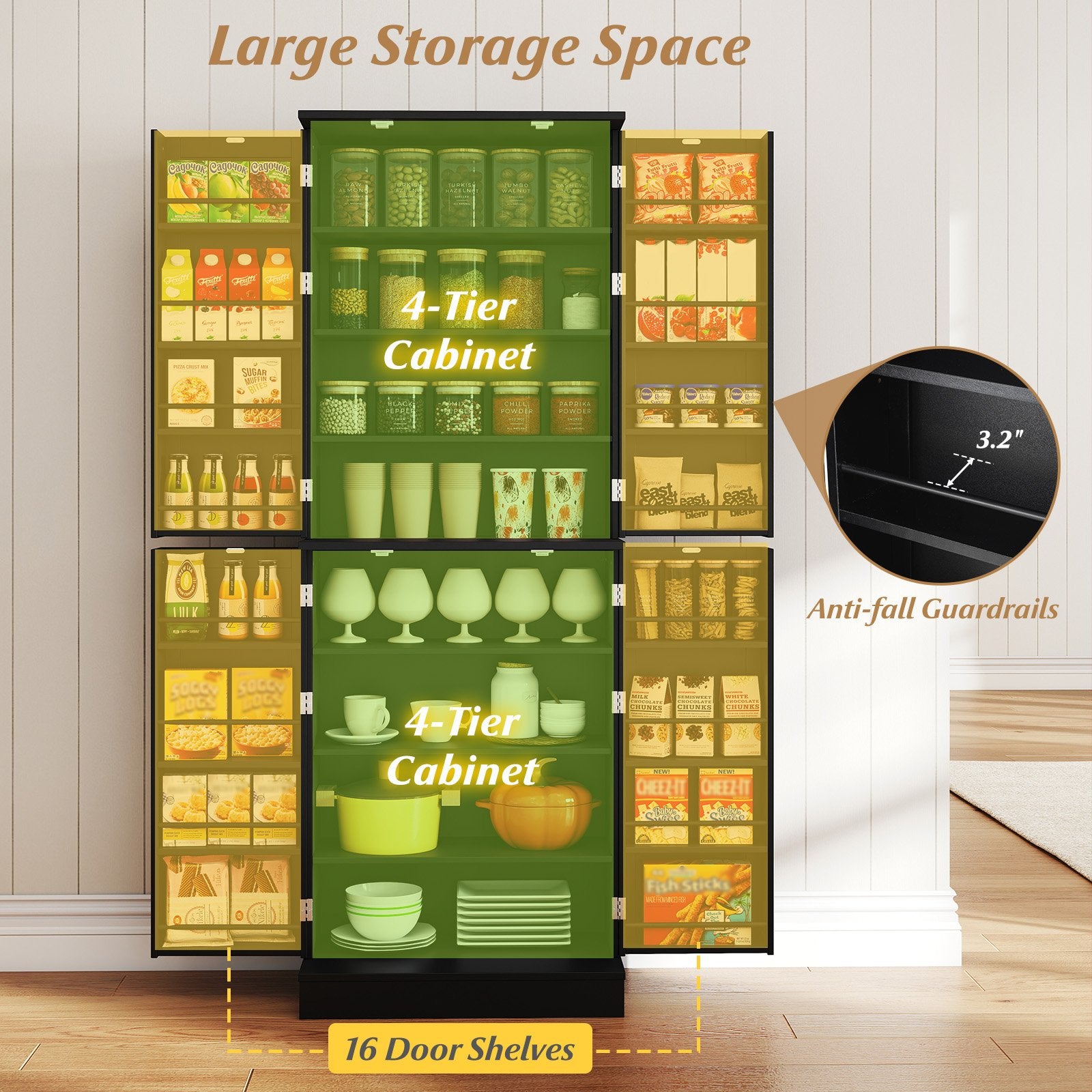 Kitchen Pantry Cabinet 65.5 Inch Freestanding Tall Buffet Cupboard, Black Sideboards Cabinets & Buffets at Gallery Canada