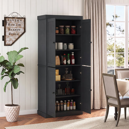Kitchen Pantry Cabinet, 2 Adjustable Shelves, Anti-Tipping, Black
