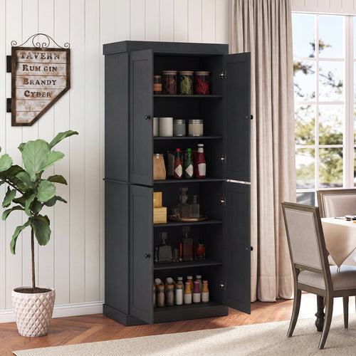 Kitchen Pantry Cabinet, 2 Adjustable Shelves, Anti-Tipping, Black