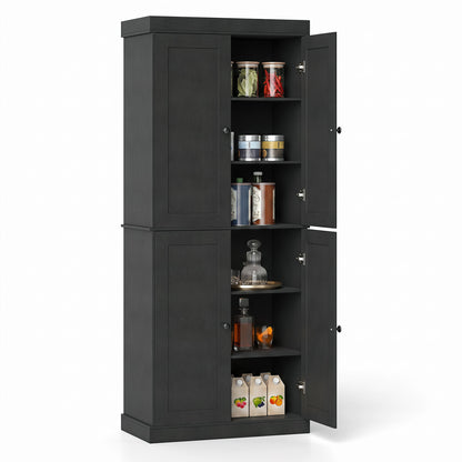 Kitchen Pantry Cabinet, 2 Adjustable Shelves, Anti-Tipping, Black