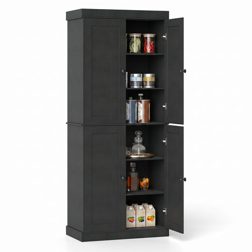 Kitchen Pantry Cabinet, 2 Adjustable Shelves, Anti-Tipping, Black