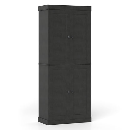 Kitchen Pantry Cabinet, 2 Adjustable Shelves, Anti-Tipping, Black