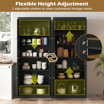 Kitchen Pantry Cabinet, 2 Adjustable Shelves, Anti-Tipping, Black