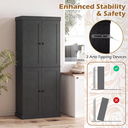 Kitchen Pantry Cabinet, 2 Adjustable Shelves, Anti-Tipping, Black
