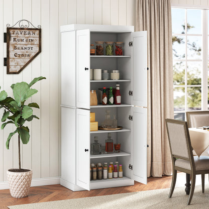Kitchen Pantry Cabinet, 2 Shelves, Anti-Tipping, White