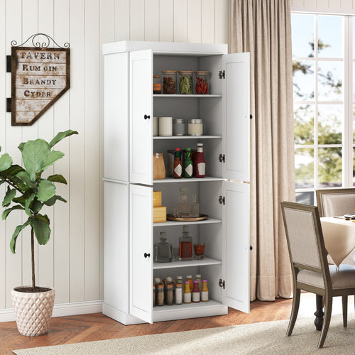 Kitchen Pantry Cabinet, 2 Shelves, Anti-Tipping, White