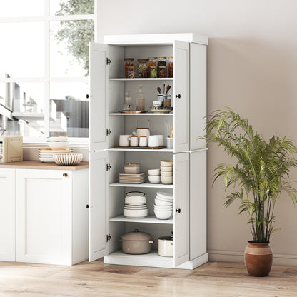 Kitchen Pantry Cabinet, 2 Shelves, Anti-Tipping, White