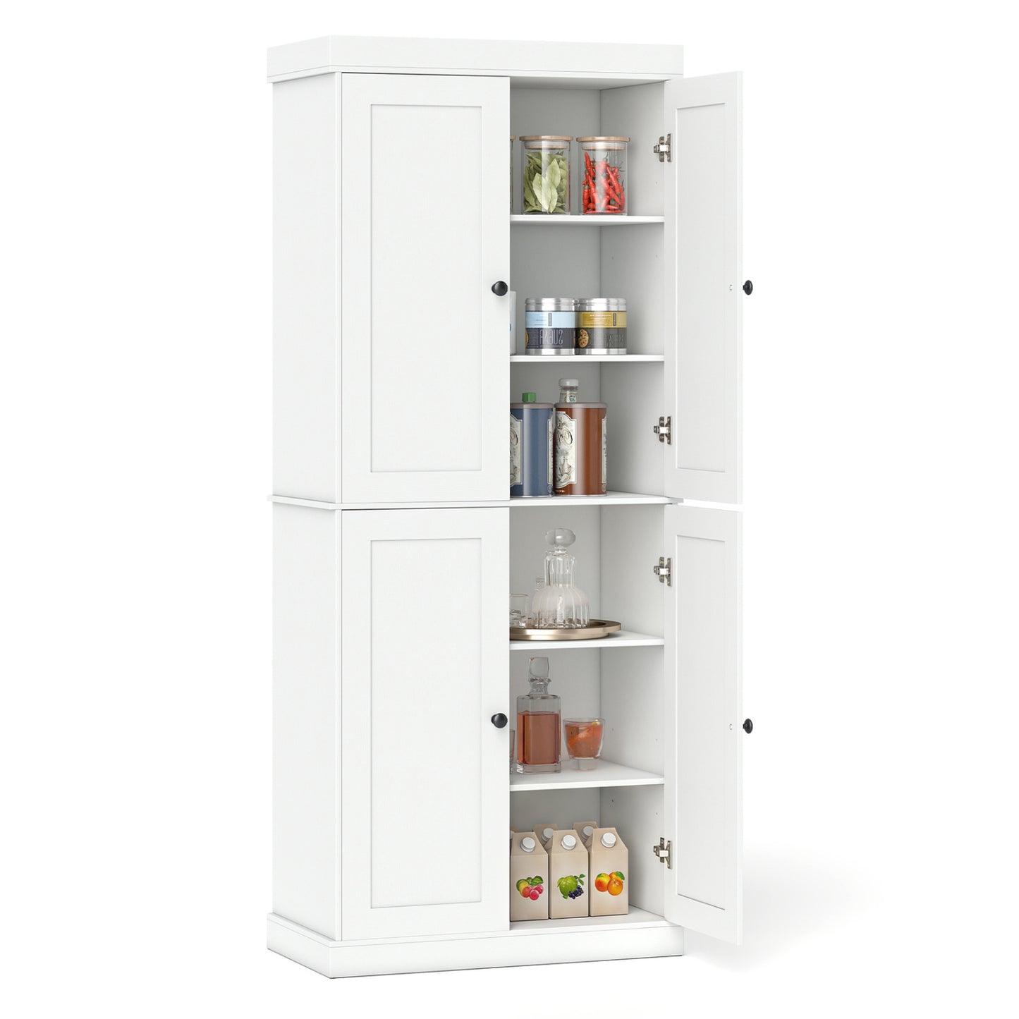 Kitchen Pantry Cabinet, 2 Shelves, Anti-Tipping, White