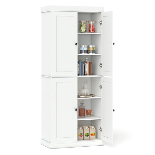 Kitchen Pantry Cabinet, 2 Shelves, Anti-Tipping, White