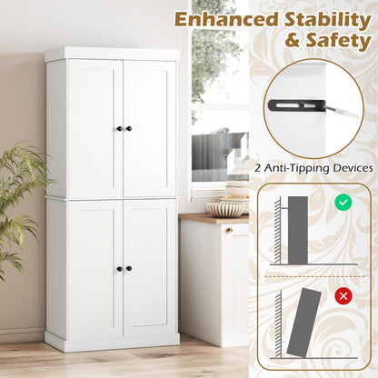 Kitchen Pantry Cabinet, 2 Shelves, Anti-Tipping, White