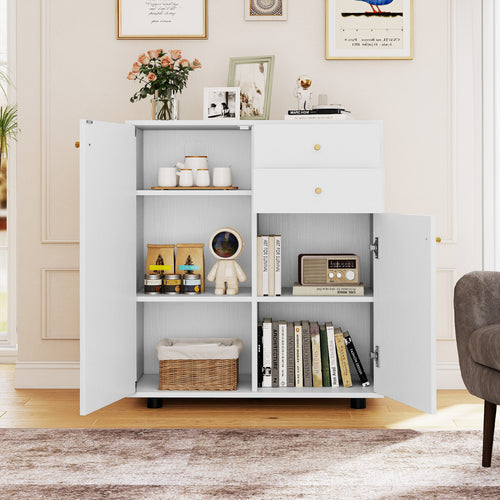 Kitchen Sideboard Buffet Cabinet Coffee Bar Cabinet with 2 Drawers 2 Doors and 3 Adjustable Shelves, White