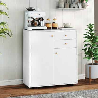 Kitchen Sideboard Buffet Cabinet Coffee Bar Cabinet with 2 Drawers 2 Doors and 3 Adjustable Shelves, White Sideboards Cabinets & Buffets at Gallery Canada