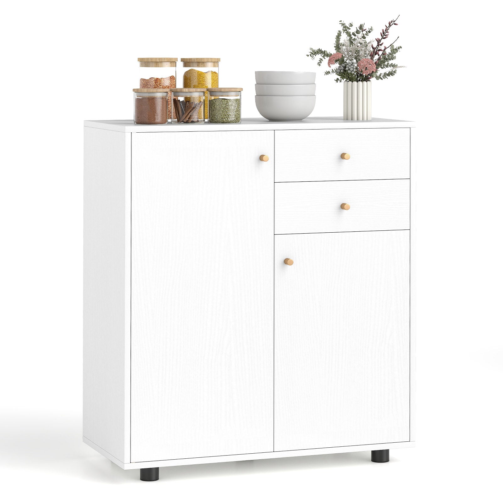 Kitchen Sideboard Buffet Cabinet Coffee Bar Cabinet with 2 Drawers 2 Doors and 3 Adjustable Shelves, White Sideboards Cabinets & Buffets White at Gallery Canada